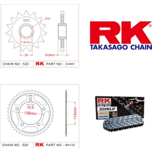 Honda NC 750 D INTEGRA DCT ABS Rk Zincir Dişli Set 520 KLO O-Ring 17/39T (2014-2016)