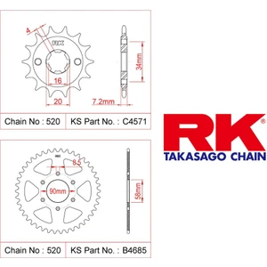 Bajaj Pulsar 200 Ns Rk Ön Arka Dişli  520 - 14/40 T(2014-2020)