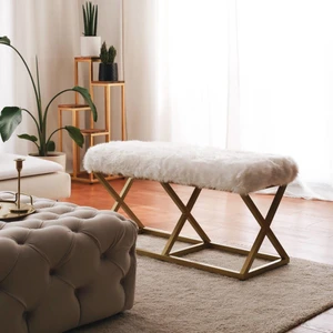 Altın Beyaz Peluş Bench