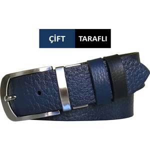 Çift Taraflı 4 cm Deri Kemer; Lacivert, Siyah