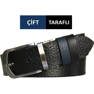 Çift Taraflı 4 cm Deri Kemer; Siyah, Lacivert