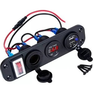 Çift USB Araç Şarj Soketi Voltmetre Çakmaklık 12V Aç Kapa Anahtarlı