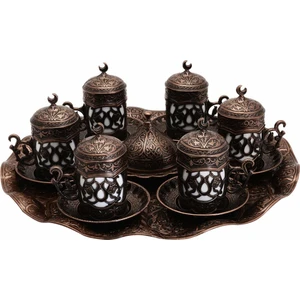 Bazaar 4 Osmanlı Motifli Sultan Türk Kahvesi Seti 6 Kişilik - Antik Bakır