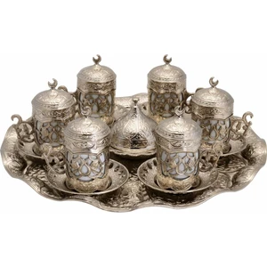 Bazaar 4 Osmanlı Motifli Sultan Türk Kahvesi Seti 6 Kişilik - Gümüş Renk