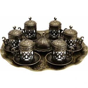Bazaar 4 Osmanlı Motifli Sultan Türk Kahvesi Seti 6 Kişilik - Antik Sarı