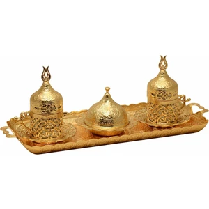 Bazaar 4 Osmanlı Lale Motifli Türk Kahvesi Seti 2 Kişilik - Sarı