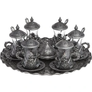 Bazaar 4 Osmanlı Motifli Kaşıklı Çay Sunum Seti - Kalaylı