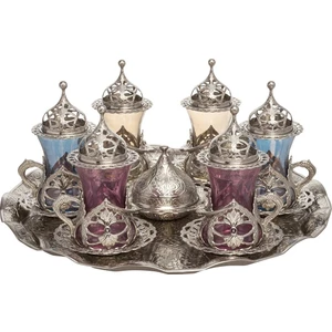 Bazaar 4 Osmanlı Motifli Hürrem Renkli Çay Sunum Seti - Beyaz