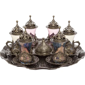 Bazaar 4 Osmanlı Motifli Hürrem Renkli Çay Sunum Seti - Antik Sarı