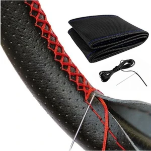 Deri Oto Direksiyon Kılıfı Kırmızı Dikişli