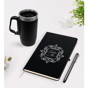 Kişiye Özel Isimli Siyah Defter Kalem Termos Mug Seti - 1