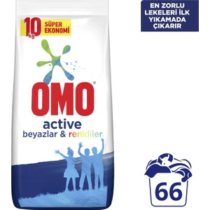 Active Toz Çamaşır Deterjanı Beyazlar ve Renkliler 10 kg 66 Yıkama