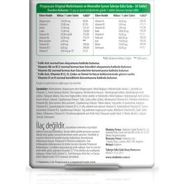 Vitabiotics Pregnacare Original 30 Tablet Fiyati