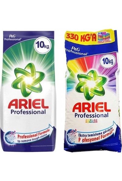 Ariel Professional 10 kg Beyazlar + Ariel Professional 10 kg Parlak Renkler Toz Deterjan