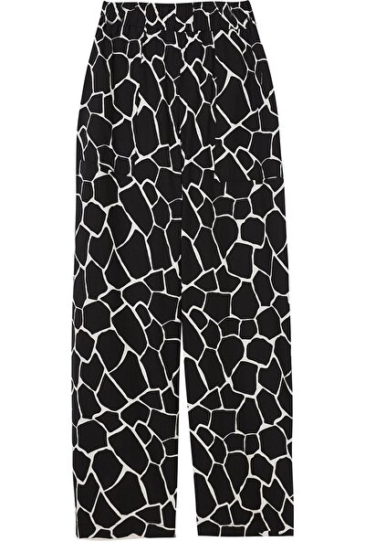 BLUECAT Siyah Desenli Cepli Bol Kesim Kadın Pantolon PN2241