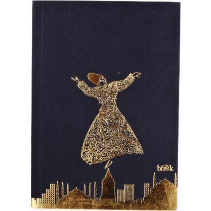 Mevlana Temalı Varak Yaldızlı Siyah Sayfalı Büyük Boy Günlük Hatıra Defteri