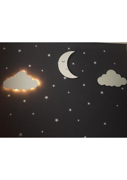 Çocuk Odası 2 Bulut 1 Ay Gece Lamba Seti