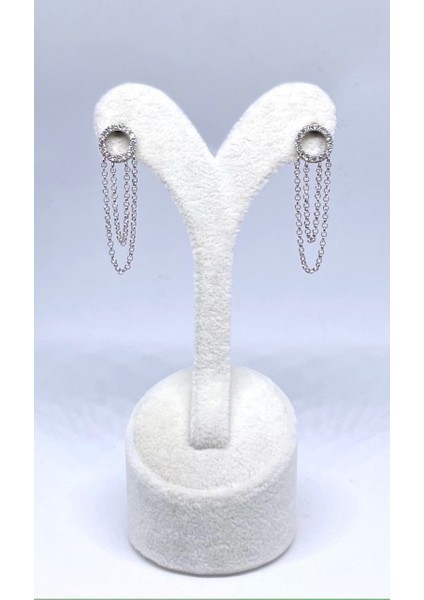 Taşlı Daire Zincir Detaylı Küpe