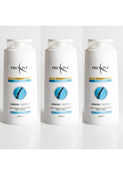 Proxıve Tuzsuz Parabensiz Silikonsuz Boyasız Keratin Complex Onarıcı Şampuan 650 ml x 3'lü