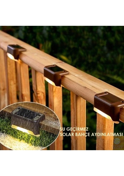 Solar Güneş Enerjili Şarj Edilen Köşebent Merdiven Veranda Bahçe LED Lamba Kahve (1ADET)