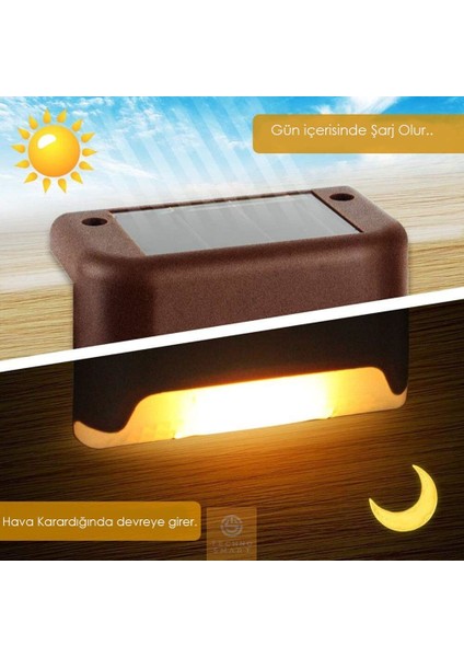 Solar Güneş Enerjili Şarj Edilen Köşebent Merdiven Veranda Bahçe LED Lamba Kahve (1ADET)