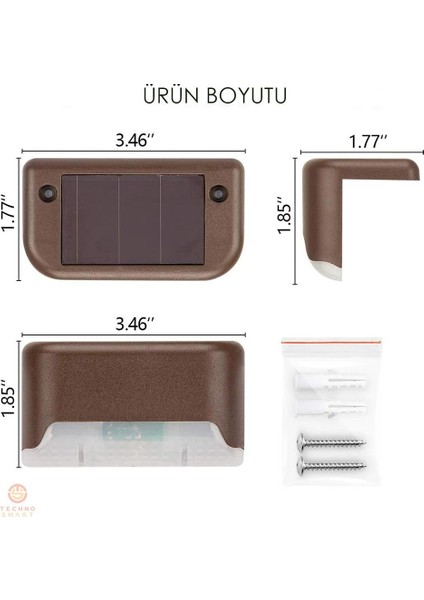 Solar Güneş Enerjili Şarj Edilen Köşebent Merdiven Veranda Bahçe LED Lamba Kahve (1ADET)
