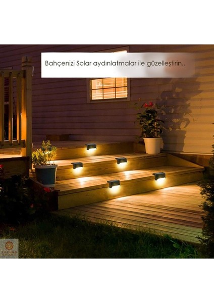 Solar Güneş Enerjili Şarj Edilen Köşebent Merdiven Veranda Bahçe LED Lamba Kahve (1ADET)