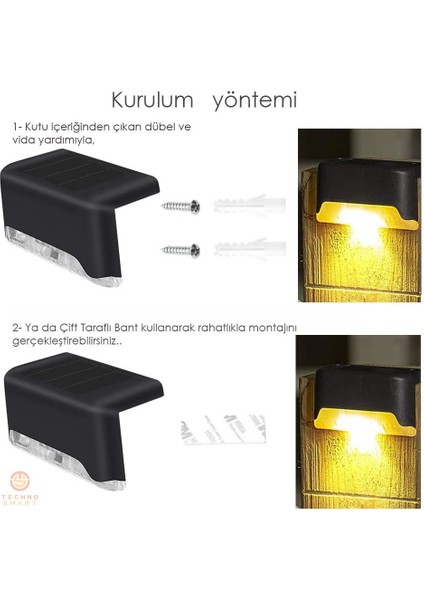 Solar Güneş Enerjili Şarj Edilen Köşebent Merdiven Veranda Bahçe LED Lamba Kahve (1ADET)