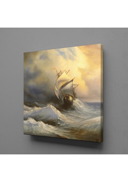 Dalgalar Içerisindeki Gemi Temalı Kanvas Tablo 70 x 70 cm