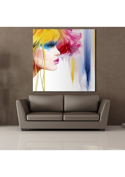 Sarı Saçlı Kız Temalı Kanvas Tablo 90 x 90 cm