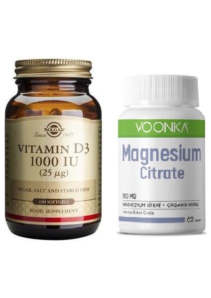 Magnezyum Sitrat 200 Mg 62 Tablet + D3 Vitamini 1000 Iu 100 Kapsül