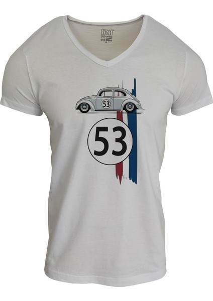 Beyaz V Yaka Unisex Slim Fit Ön Dijital Baskılı T-Shirt