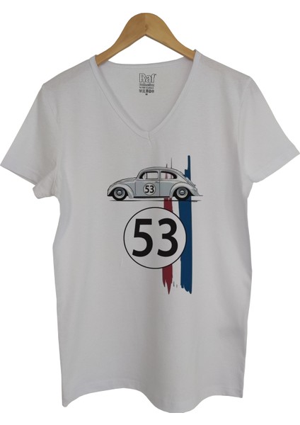 Beyaz V Yaka Unisex Slim Fit Ön Dijital Baskılı T-Shirt fiyatları