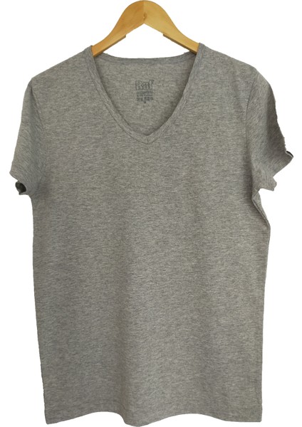 Basic Gri Melanj V Yaka Unisex Slim Fit T-Shirt fiyatları