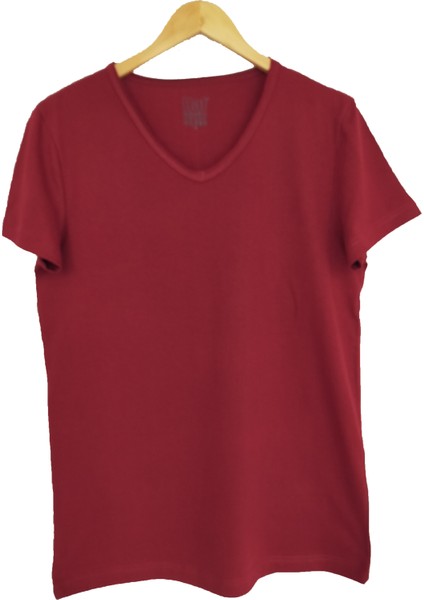 Basic Bordo V Yaka Unisex Slim Fit T-Shirt fiyatları