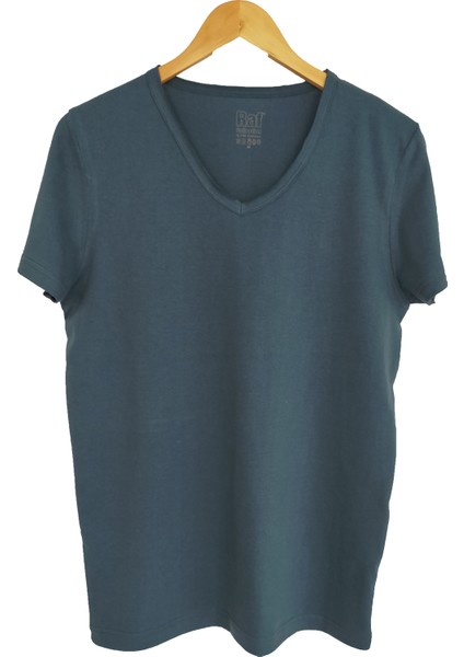 Basic Petrol Mavi V Yaka Unisex Slim Fit T-Shirt fiyatları