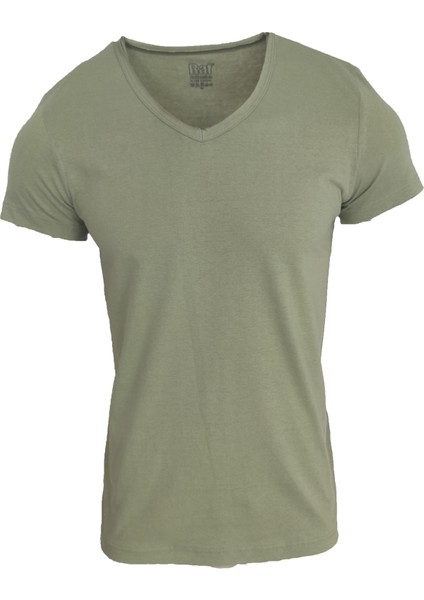Basic Çağla Yeşil V Yaka Unisex Slim Fit T-Shirt