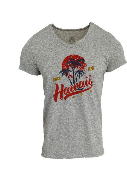 Gri Melanj V Yaka Unisex Slim Fit Dijital Baskılı T-Shirt