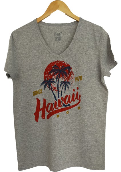 Gri Melanj V Yaka Unisex Slim Fit Dijital Baskılı T-Shirt fiyatları