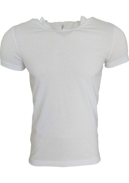 Basic Beyaz Unisex Kısa Kollu Kapüşonlu Slim Fit T-Shirt