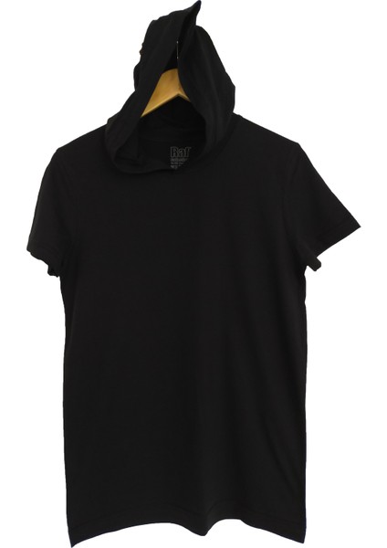 Basic Siyah Unisex Kısa Kollu Kapüşonlu Slim Fit T-Shirt