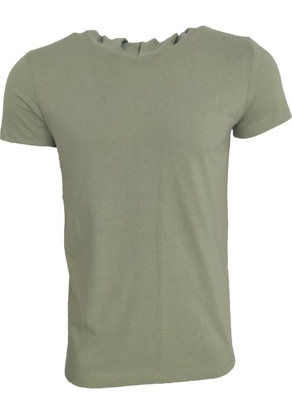Basic Çağla Yeşil Unisex Kısa Kollu Kapüşonlu Slim Fit T-Shirt