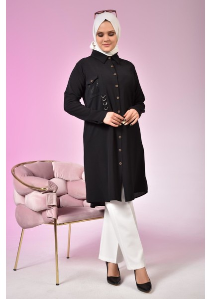 Büyük Beden Tesettür Tunik Aerobin Kumaş Gömlek Yaka Düz Desen Kadın Modası fiyatları