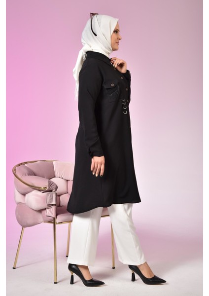 Büyük Beden Tesettür Tunik Aerobin Kumaş Gömlek Yaka Düz Desen Kadın Modası fırsatları