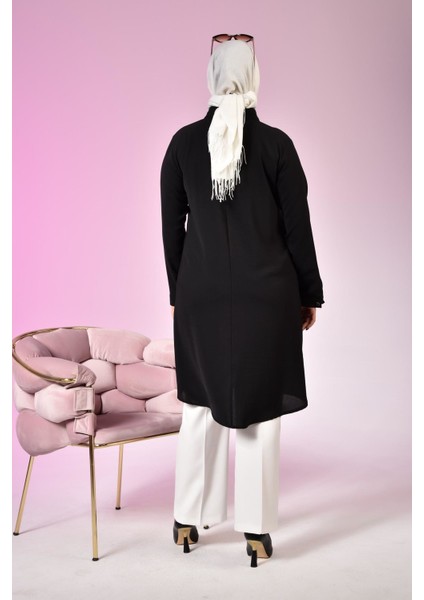 Büyük Beden Tesettür Tunik Aerobin Kumaş Gömlek Yaka Düz Desen Kadın Modası indirimleri