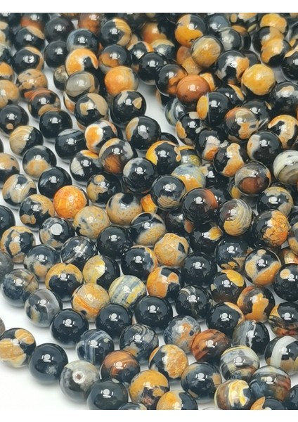 Siyah Sarı Akik Doğal Taş Dizisi 8mm