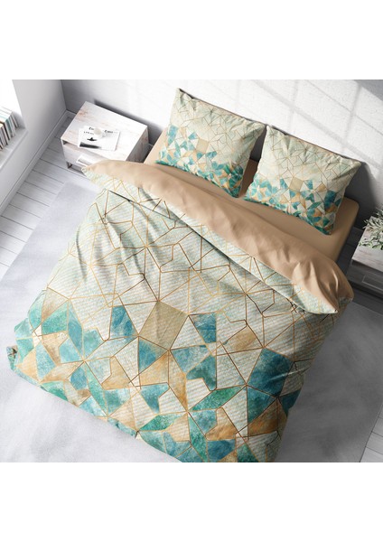 Geometric Watercolor 3D Pamuk Saten Çift Kişilik Nevresim Takımı