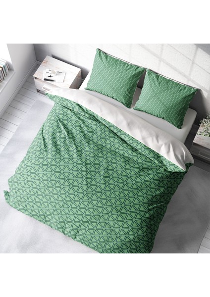 Green Pattern 3D Pamuk Saten Çift Kişilik Nevresim Takımı