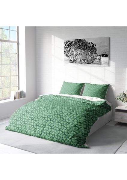 Green Pattern 3D Pamuk Saten Çift Kişilik Nevresim Takımı