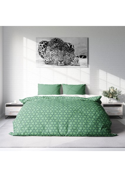 Green Pattern 3D Pamuk Saten Çift Kişilik Nevresim Takımı